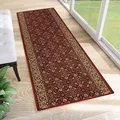 TAPISO Anti Rutsch Teppich Läufer rutschfest Brücke Meterware Oriental Rot Beige Ornament Floral Design Flur Küche Wohnzimmer 67 x 330 cm
