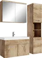 Badplaats Badmöbel Komplettset Paso LED 80 x 40 cm Kastanien Eiche - Badezimmermöbel mit Waschbecken, Spiegelschrank und Badezimmerschrank