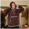 virblatt Kapuzenpullover Damen & Herren Hoodie, Baumwolle Baja Hoodie Vintage Pullover Hippie bequeme Kapuze, 1 Reißverschlusstasche vorne & 2 Seitentaschen braun L