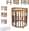 Mobiles Babybett OWAL aus Holz 7in1 mit Matratze, mitwachsend,Ohne Stoffset,Holz vintage