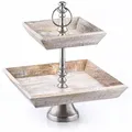 Marrakesch Orient & Mediterran Interior Etagere Vintage 2 Etagen Obst Etagere Ansgar Eckig, Aluminium, Holz, (1-tlg), handgefertigt braun|silberfarben 38 cm