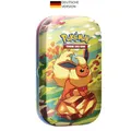 Pokémon-Sammelkartenspiel: Mini-Tin-Box Karmesin & Purpur – Prismatische Entwicklungen: Flamara (2 Boosterpacks & 1 Münze)