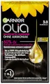 Garnier Olia Dauerhafte Haarfarbe 3.0 Dunkelbraun, ohne Ammoniak, permanente Coloration, bis zu 100% Grauabdeckung, langanhaltende strahlende Farbe bis zu 8 Wochen, intensiver Glanz, 3 x 1 Stück