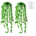 ® 2er Set Künstlicher Eukalyptus 60cm in weißen Keramiktöpfen Künstliche Häng...