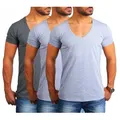 Young & Rich T-Shirt Herren Uni Basic extra tiefer Ausschnitt Unterziehshirt 1315 V-Ausschnitt unifarben kurzarm slim fit grau XXL