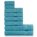 nottoc Handtücher Set Türkis 8-TLG / 2 Badetücher 70x140 + 4 Handtücher 50x90 + 2 Gästehandtücher 30x50 - Handtuch mit Aufhänger 100% Baumwolle Saugfähige Weiche Luxus Duschhandtücher