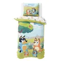 MTOnlinehandel Bluey Bettwäsche 135x200 Baumwolle für Mädchen und Jungen, Kinderbettwäsche, 1x Kissenbezug 80x80 + Bettbezug 135x200, Bingo & Bluey Geschenk