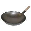 Wok Pfanne 38 cm Ø China Gastronomie rund Boden Carbon Stahl Holzgriff Gas Herd