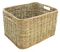 Aufbewahrungskorb aus Rattan und Schilfstroh, mittel, 40x30x23 cm, Schrankkorb, Regalkorb, Wäschekorb …