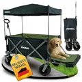 FROSAL Bollerwagen Theo faltbar mit Dach & Heckeinstieg – Handwagen klappbar für Hund & Kinder, Strand, Camping & Garten – 80kg belastbar, pannensichere Räder, höhenverstellbare Zugstange