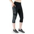 VS Variosports 3/4-Leggings Damen 3/4 Capri Leggings mit Seitentasche, hoher Bund & blickdicht Damen 3/4 Sporthose blickdicht, hoher Bund, Quick Dry & 4-Wege-Stretch grau|schwarz M