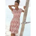 Jerseykleid LASCANA, Damen, Gr. 38, N-Gr, orange (terracotta, creme bedruckt), Jersey, Obermaterial: 100% Viskose, bedruckt, modisch, figurumspielend kniefrei, Rundhals, Kurzarm, Kleider, mit breitem Smokbund, kurzes Sommerkleid mit Alloverprint, Topseller