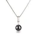 Schöner-SD Silberkette mit Anhänger Perle 10mm und Zirkonia 925 Silber rhodiniert dunkel-grau