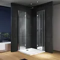 IMPTS Duschkabine faltbar Eckeinstieg 100x100 cm Doppel Duschtür Falttüren Falttürkabine 6mm Sicherheitsglas 195cm Höhe,INKL Duschwanne & Ablauf