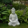 Buddha Tempelwächter Statue Steinfigur 50 cm 26 kg Grau Weißbeton frostsicher