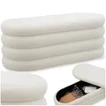 tectake® Sitzbank mit Stauraum, Sitzhocker, Hocker mit Stauraum, Stoff, Pouf, Polsterhocker, Sitztruhe, Truhe mit Deckel, Truhenbank mit Stauraum, Möbel für Wohnzimmer, 110x45x42cm - Bouclé créme-weiß