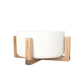 HOMLA Fincan Moderne Salatschüssel Zweiteilig - Perfekt für Partys Bankette - Naturfreundliche Materialien aus Porzellan und Holz - 20 cm Weiß