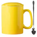 KOPYFANTAP Große Tasse 1000ml, Jumbo Keramik Kaffeetasse mit Deckel und Löffel, Riesen Becher Keramik mit Großem Griff für Büro und Zuhause, Spülmaschinenfest, Gelb