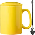 KOPYFANTAP Große Tasse 1000ml, Jumbo Keramik Kaffeetasse, Deckel & Löffel, Gelb