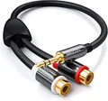 deleyCON 20cm Kurzes Stereo Audio Cinch zu Klinken Kabel - 3,5mm Klinken Stecker zu 2x RCA Cinch Buchse - Metall - Vergoldet - Schwarz
