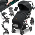 KIDIZ Kombi-Kinderwagen, Kinderbuggy klappbar Liegebuggy Sportwagen Faltbar 360°, schwarz / schwarz