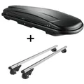 Dachbox VDPJUXT400 400Ltr schwarz abschließbar + Alu Relingträger VDP004L kompatibel mit für Ford Focus Turnier DNW 98-04