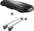 Dachbox VDPJUXT400 400Ltr schwarz abschließbar + Alu Relingträger VDP004L kompatibel mit für Ford Focus Turnier DNW 98-04