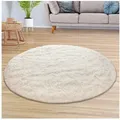 TT Home Teppich Diele, Esszimmer, Flur, Schlafzimmer, Wohnzimmer, Rund, Höhe: 37 mm, Teppich Wohnzimmer Hochflor Langflor Weich Soft Modernes Einfarbiges D Rund | 80 cm x 80 cm x 37 mm