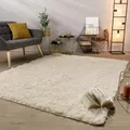 TT Home Teppich Wohnzimmer Hochflor Langflor Weich Soft Modernes Einfarbiges Design, Farbe: Hellbeige Creme, Größe:80 cm Rund