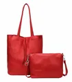 ITALYSHOP24 OBC Damen Tasche Set 2in1 Shopper Handtasche Crossbody Hobo Bag Schultertasche Umhängetasche Metallic Cross-Over DIN-A4 Rot