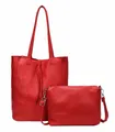 ITALYSHOP24 Schultertasche SET 2in1 Damen Tasche Umhängetasche XXL Shopper, Leichtgewicht Hobo + Crossbody Bag / Schmucktasche, Rot