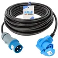KALLE DAS KABEL Kalle Verlängerungskabel CEE 230V 16A 2,5 mm2 Winkel IP44 5 Meter Verlängerungskabel, CEE Stecker, CEE Winkelkupplung mit Schuko Steckdose (500 cm) Ø 2.5 mm