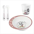 NUK Disney Micky Geschirrset | ab 6 Monaten | enthält Teller, Gabel, Löffel und Becher | Disney Micky Maus | 4 Teile