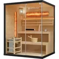 Artsauna Saunakabine Vantaa 150 mit Salzstein - Indoor Sauna 3 Personen - 4,5kW Ofen, Glasfront, LED Licht, Thermometer & Sanduhr - Komplett Set