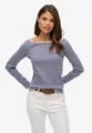 Superdry Langarmshirt BARDOT OFF SHOULDER TOP mit U-Boot Ausschnitt und Wellenkante am Bund, gesticktes Logo am Saum
