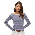 Superdry Damen Bardot Off-Shoulder Top Marineblau Gestreift 36