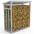 LAWA Living and Lifestyle Kaminholzregal aussen Metall mit Dach VERZINKT 188x70x188 45kg 3t 3,3³ SRM Kaminholzunterstand Stapelhilfe für Brennholz Holzlager Feuerholzregal
