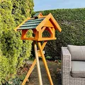 DARLUX Rechteckiges Vogel Futter Haus XL Futter-Vogelhaus+Ständer Braun/Grün wetterfest für den Garten oder Balkon Birdhouse
