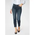 7/8-Jeans MAC "Dream Chic", Damen, Gr. 42, Länge 27, blau (dunkelblau used), Denim/Jeans, Obermaterial: 88% Baumwolle, 9% Polyester, 3% Elasthan, Abriebeffekte, feminin, sehr figurbetont 7/8-Länge, Jeans, verkürzte Form mit Reißverschluss