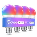Govee Smart Glühbirne E27, WLAN LED Lampe RGBWW kompatibel mit Matter, Alexa und Google Assistant, dimmbare mit 16 Millionen DIY-Farben, 800LM, 54 Szenen, Smart Home Alexa Zubehör, 4 Stück