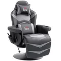 HOMCOM Relaxsessel Elektrisch Fernsehsessel Massagesessel mit Liegefunktion Massage 360° Drehbarer TV Sessel mit Fernbedienung, Becherhalter Seitentasche, für Wohnzimmer Kunstleder Grau