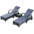 Polyrattan Sonnenliege Tisch Set Gartenliege Gartenmöbel mit Kissen Grau