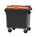 ReinigungsBerater Müllcontainer fahrbarer Container 1100 L grau, orange mit SPLIT LID, hergestellt aus hochwertigem Kunststoff HDPE 31719129