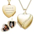 Amoonìc Herz Medaillon zum Öffnen für Bilder Gelbgold | Kette Damen Medallion mit Bild | Foto Amulett Anhänger Herzmedallion | Halskette Herzkette Geschenk