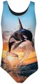 Aquarti Badeanzug Mädchen – Sportlicher Mädchen Badeanzug mit Ringerrücken Print, Farbe: Orca/Schwarz, Größe: 164