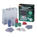 Relaxdays Pokerkoffer, 100 Pokerchips ohne Wert, 2 Kartendecks, 5 Würfel, Dealer-Button, Pokerset, abschließbar, Silber