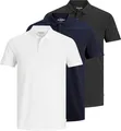 JACK&JONES Herren Poloshirts, 3er Pack - JJEBASIC POLO 3PK, Kurzarm, einfarbig, Baumwolle Schwarz/Blau/Weiß S