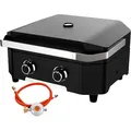 Cozze® Plancha 600, Gasgrill mit 2 Zonen / Wendeplatten, Grillfläche 60 x 40 cm, Gerätemaße 31 x 65 x 57 cm, 6.4 kW, Edelstahl / Gusseisen, sch... - Schwarz