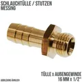 16 mm x 1/2 Zoll Schlauch Tülle Stutzen Außengewinde AG Nippel Messing Fittings..."