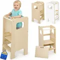 Montessori Lernturm für Kinder mit Riegel – Küchenhelfer Tritthocker für Kleinkinder, sicher & geschlossen, mit Sicherheitsriegel, höhenverst... - Braun